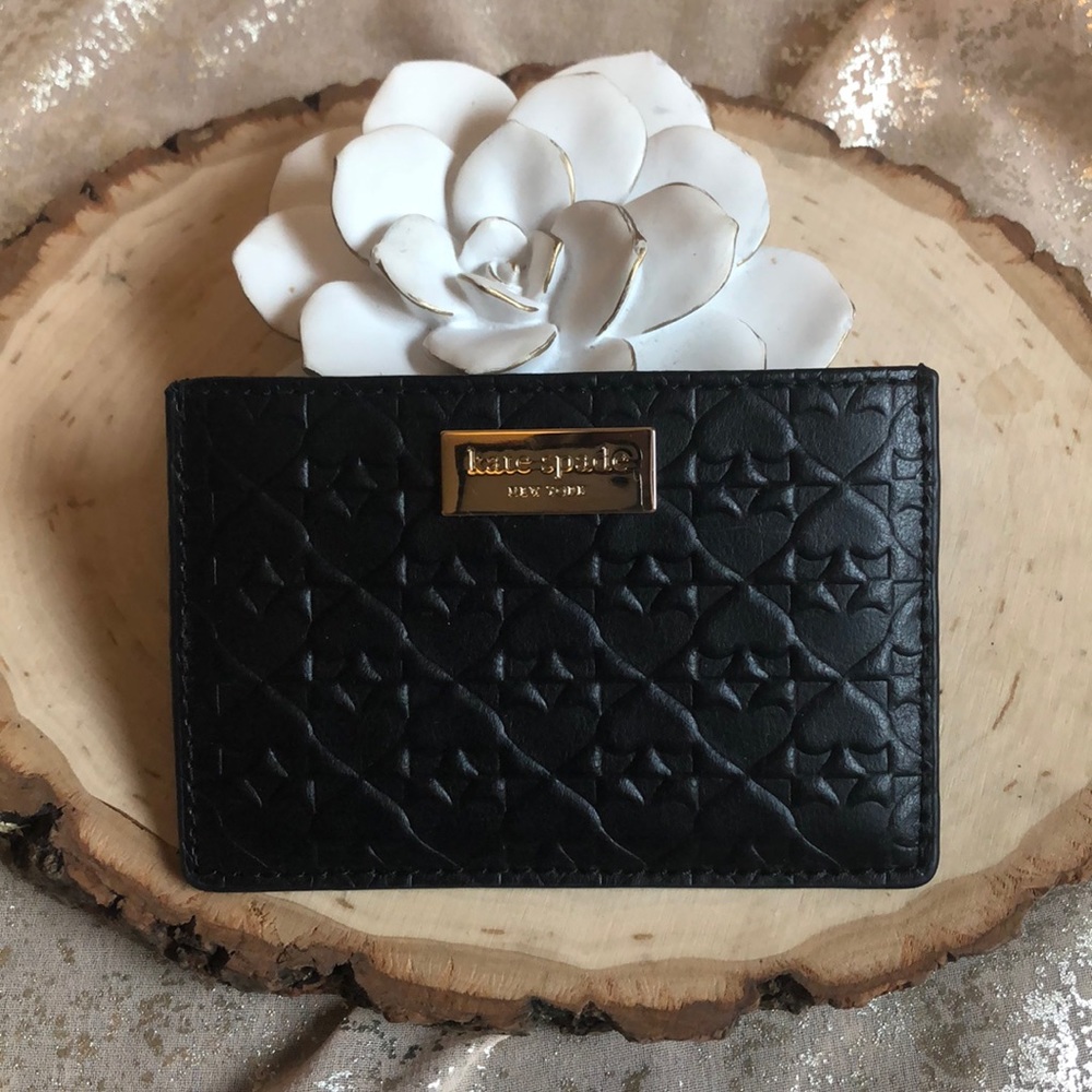 NWT KATE SPADE BLACK PENN PLACE EMBOSSED CARD CASE